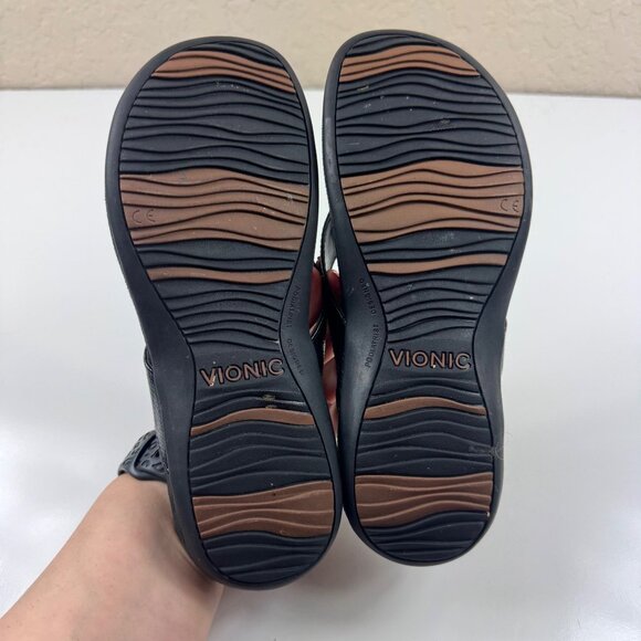 Vionic Floriana Sandals Size 7 Black Beaded Thong Croco Orthotic Comfort Beachy - Picture 6 of 8